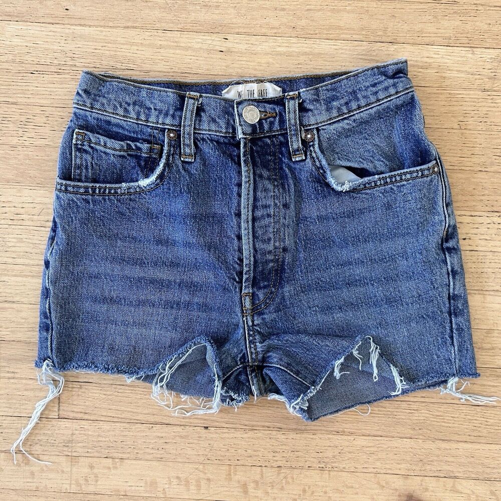 Free People Denim Jean Shorts Raw Hem Size 25 Button Fly We the Free Distressed